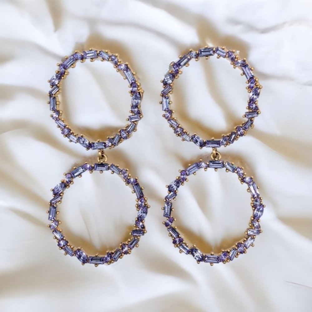 Lavender Baguette Double-Circle Earrings